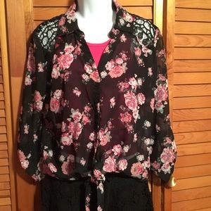 Roses & crochet sheer top.